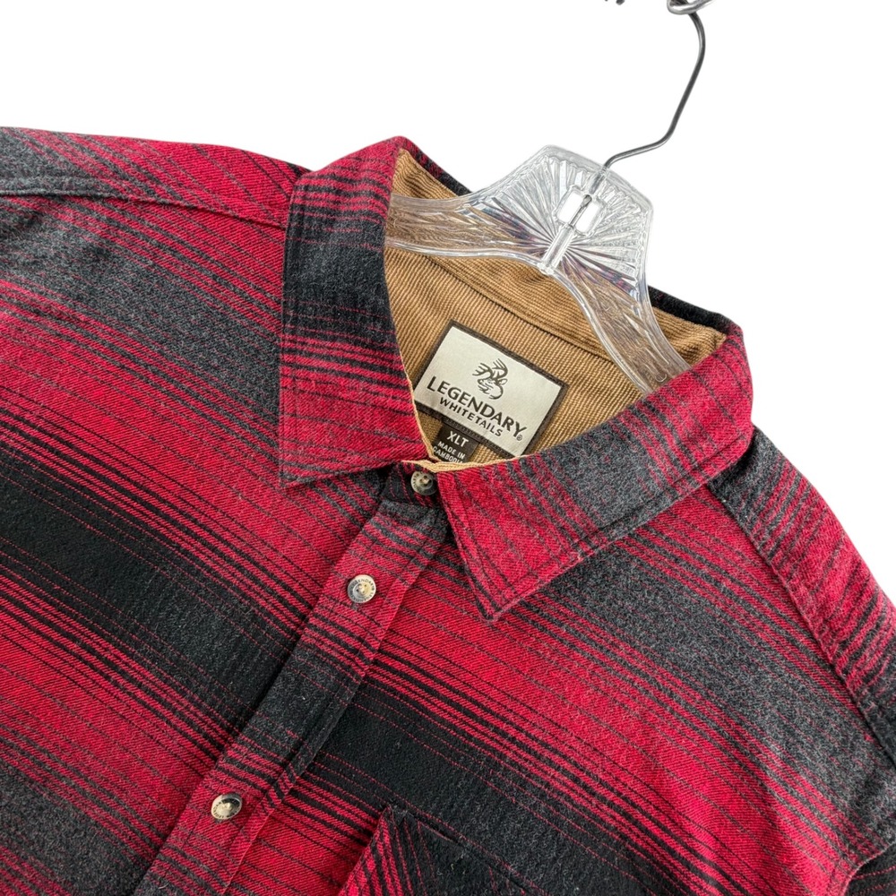 Legendary Whitetails Flannel Shirt Mens XLT Red Black‎ Plaid Buck Camp Cotton